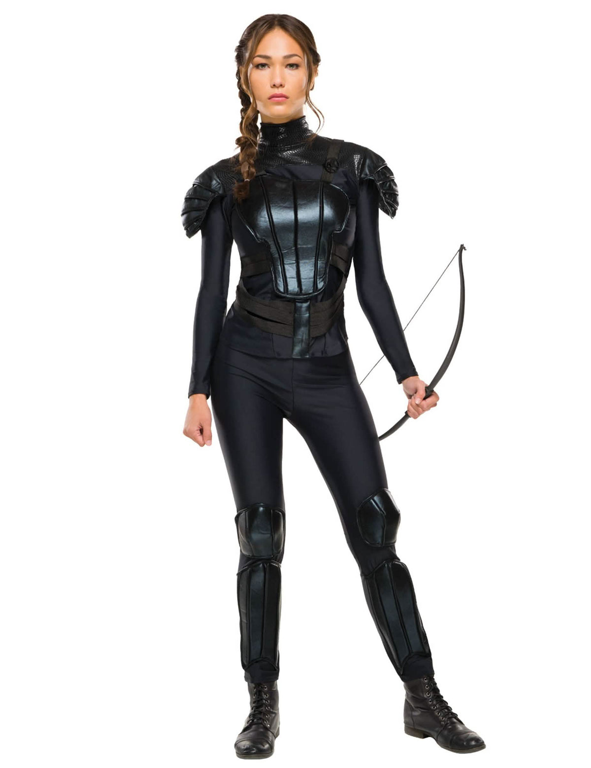 uporniška preobleka Katniss Hunger Games™ za ženska črna z oklepom in lokom