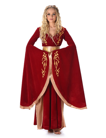 Rdeča in zlato srednjeveška kraljica kostume