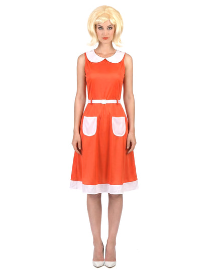 Déguisement Rétro Vintage 50's 60's pour femme orange et blanc