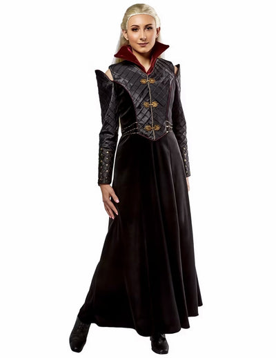Déguisement Rhaenyra House of the dragon luxe pour femme noir et rouge avec détails dorés
