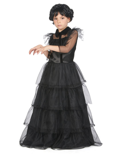 Vue de profil du déguisement robe de bal gothique pour fille
