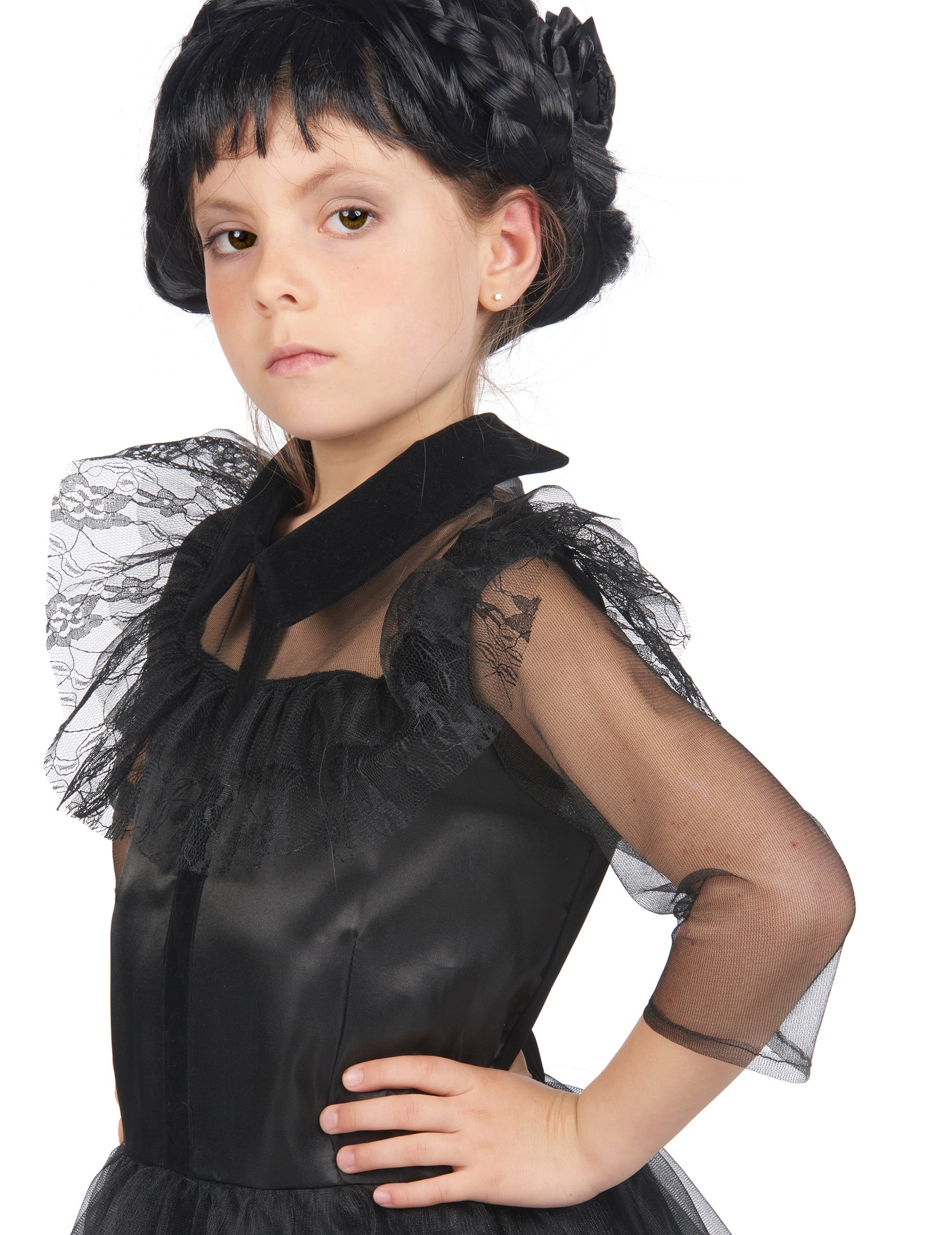 Déguisement robe de bal gothique pour fille noir avec manches en dentelle