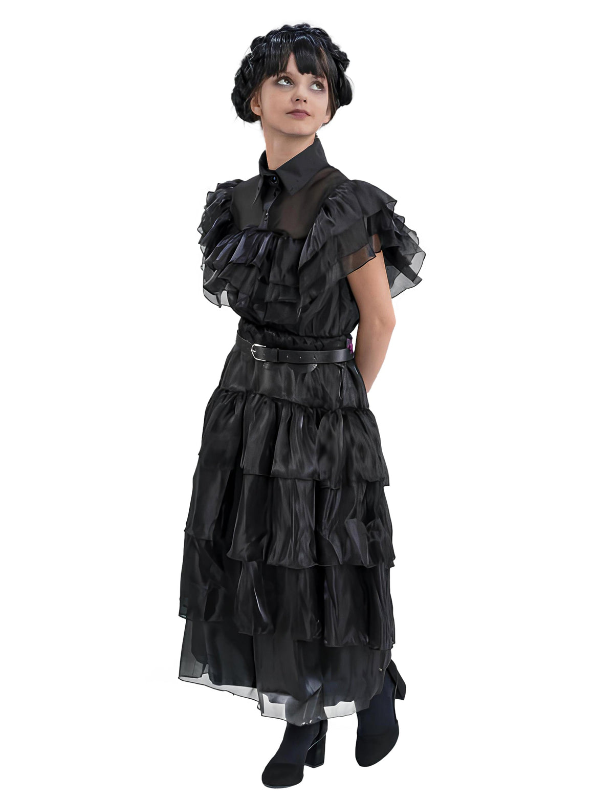 Vue de trois-quarts du déguisement robe de bal Mercredi Addams
