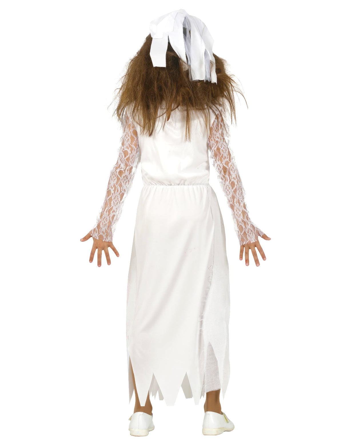 Vue de dos du déguisement robe de mariée sanglante
