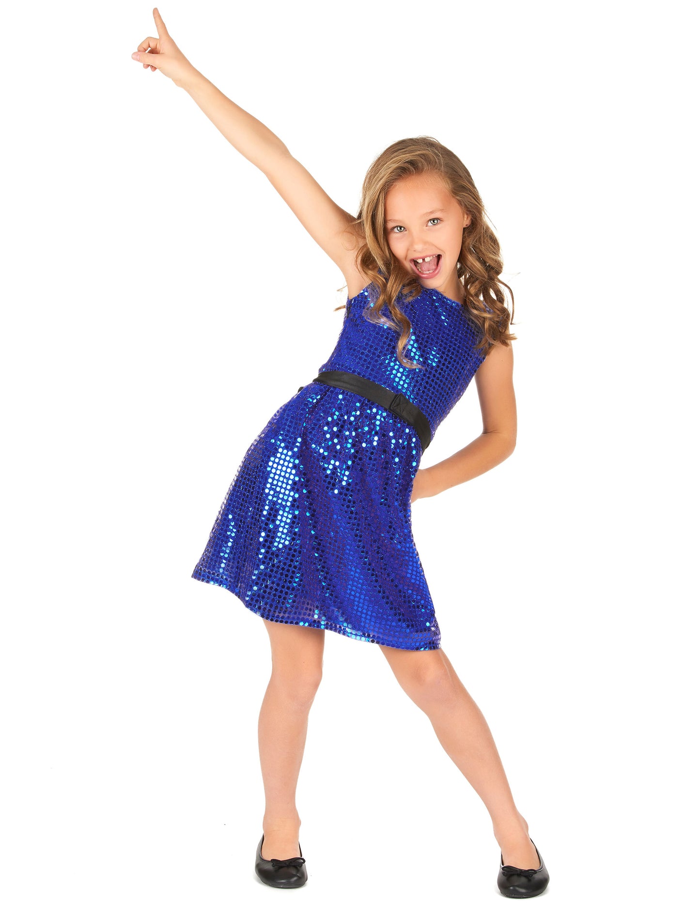 Blue Disco Disco Dress Paillet z velikim dekliškim vozlom