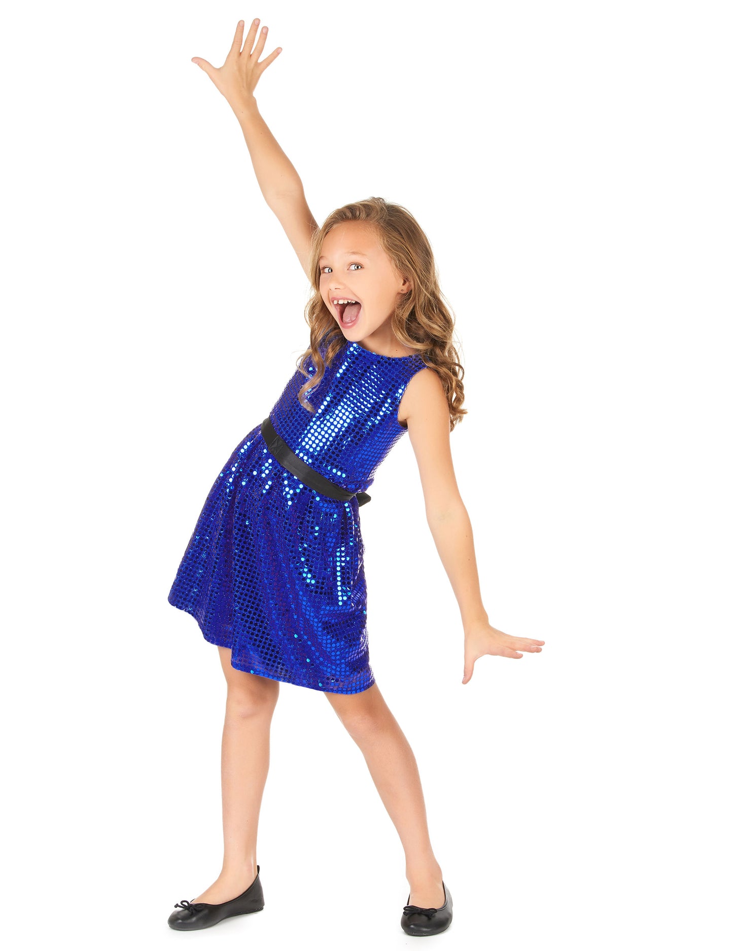 Blue Disco Disco Dress Paillet z velikim dekliškim vozlom