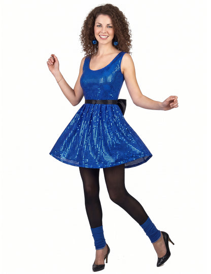 Blue Disco Disco Dress Paillet z velikim vozlom