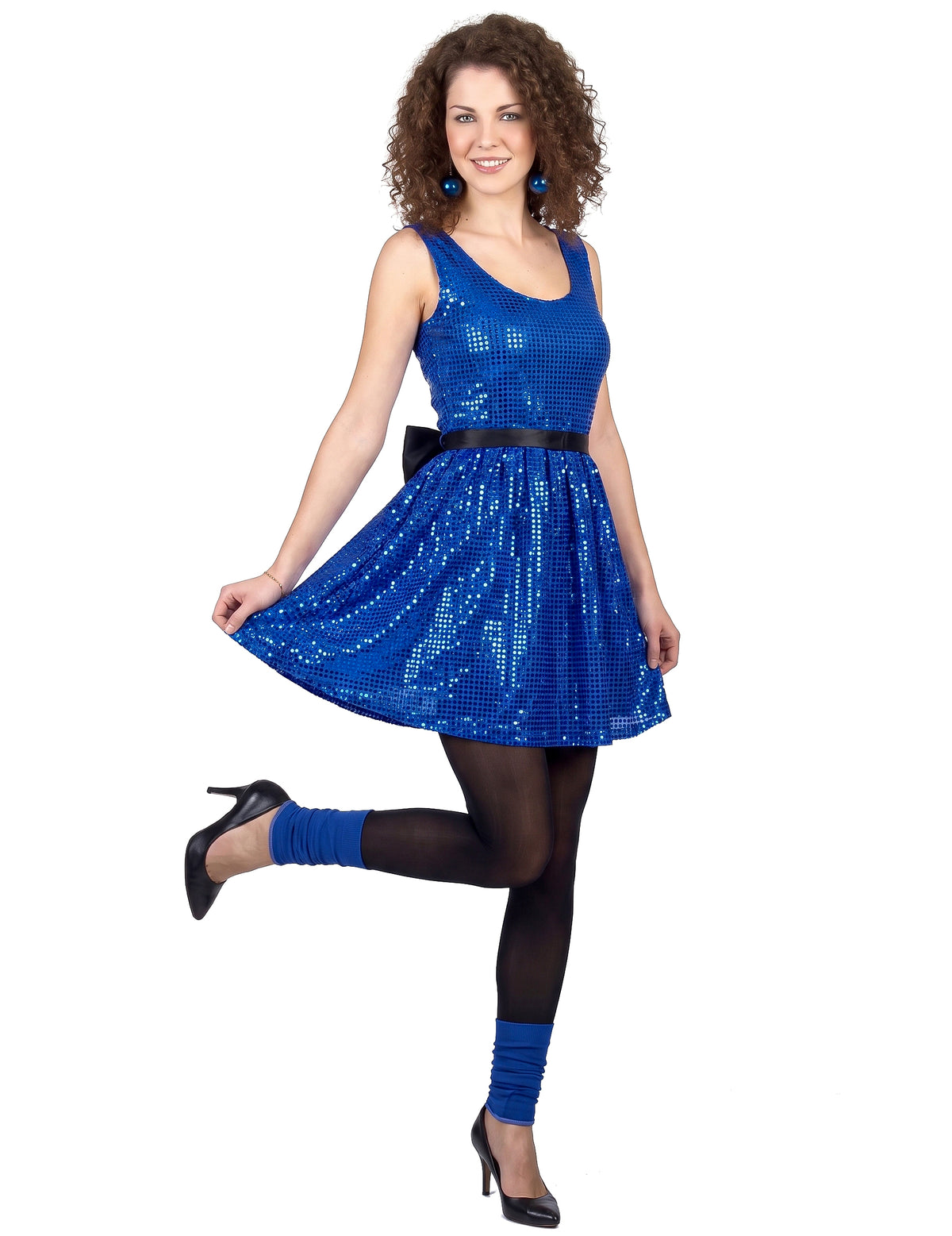 Blue Disco Disco Dress Paillet z velikim vozlom