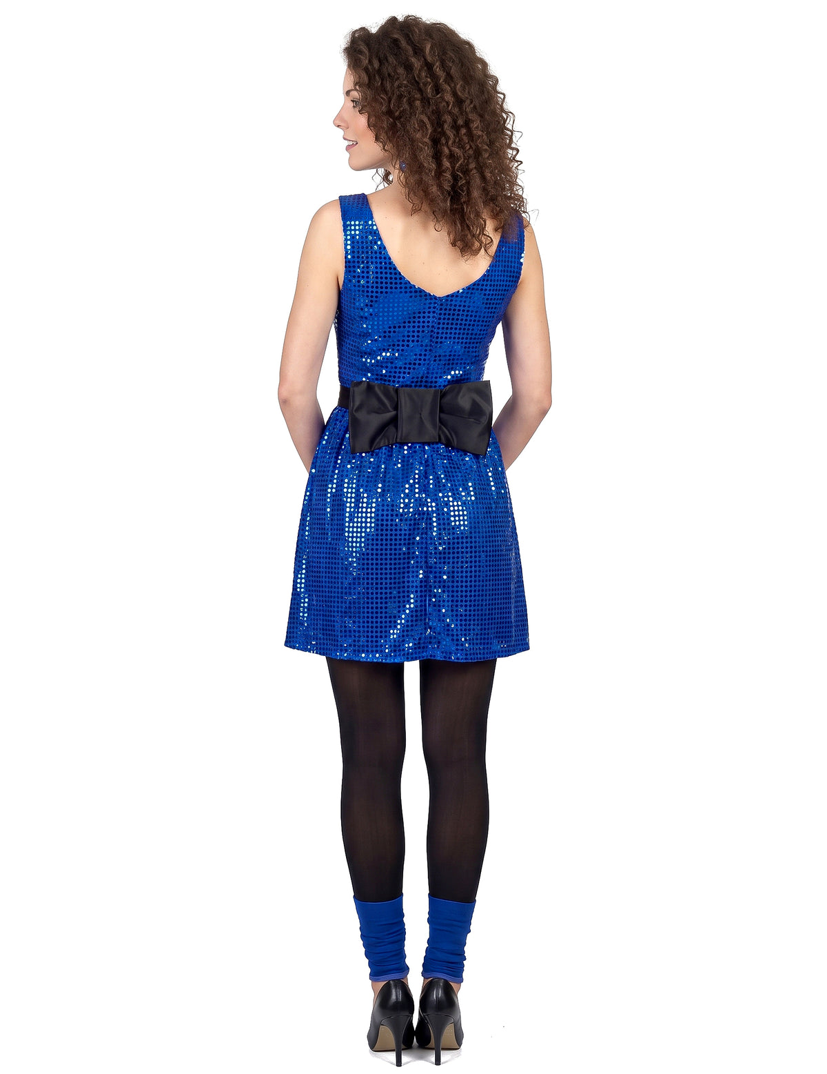 Blue Disco Disco Dress Paillet z velikim vozlom