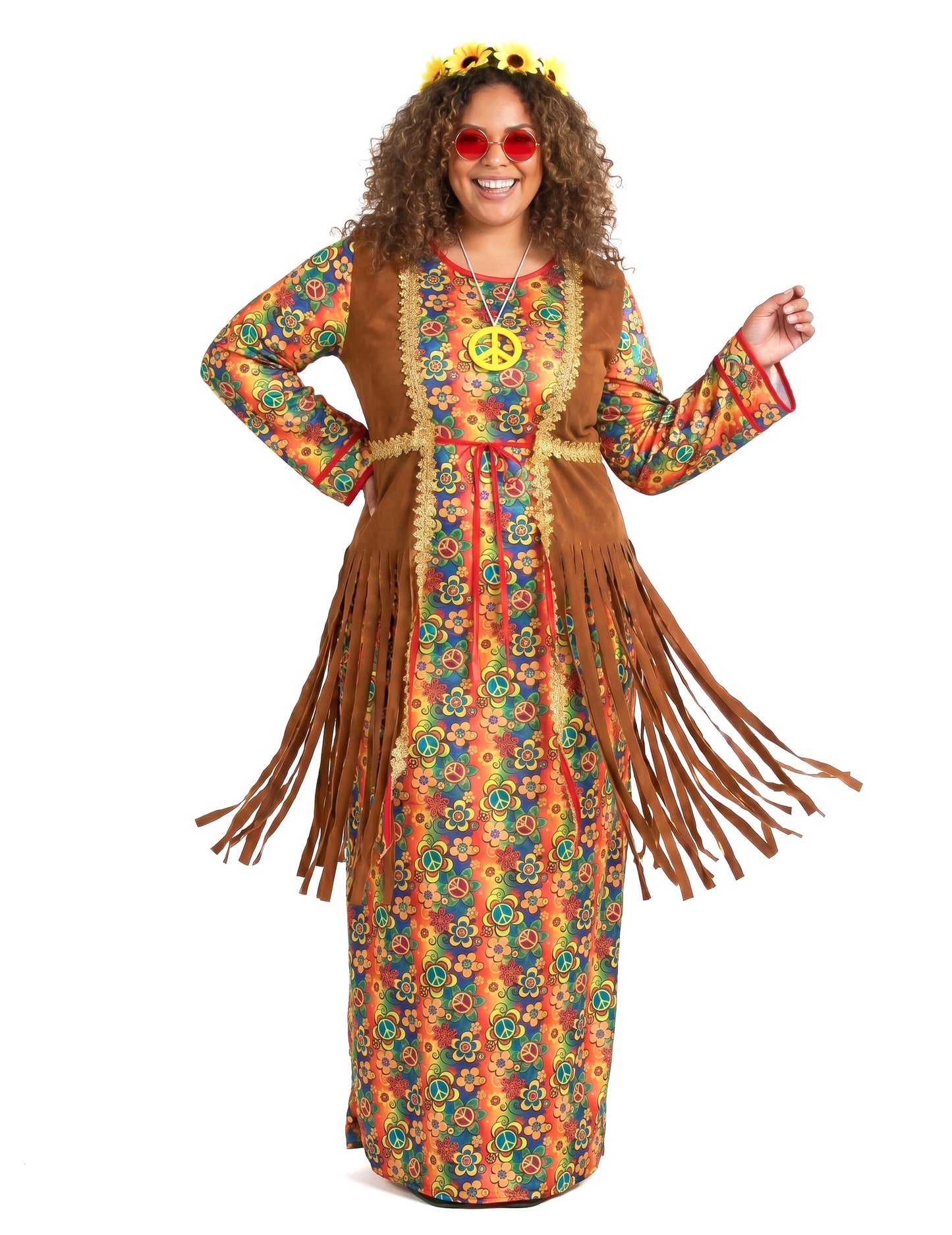 Déguisement robe longue hippie à franges grande taille femme