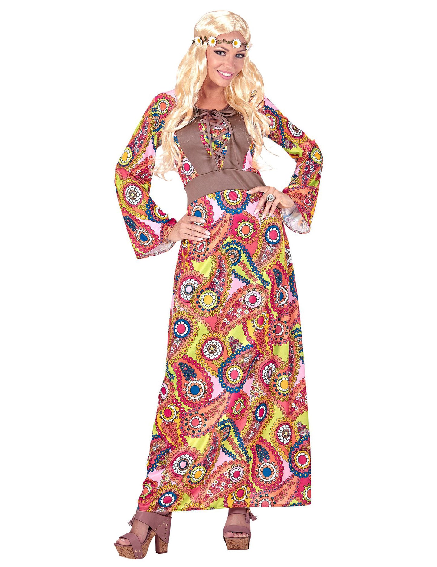 Déguisement robe longue hippie multicolore femme