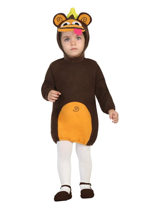 Déguisement robe singe pour bébé marron et jaune avec cagoule banane