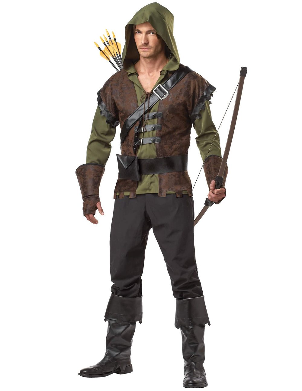 Kostum Robin Hood za moški v zeleni in rjavi barvi s kapuco