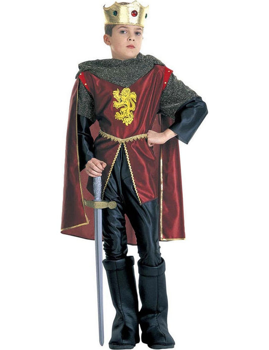 Déguisement de roi chevalier pour garçon rouge et or avec couronne