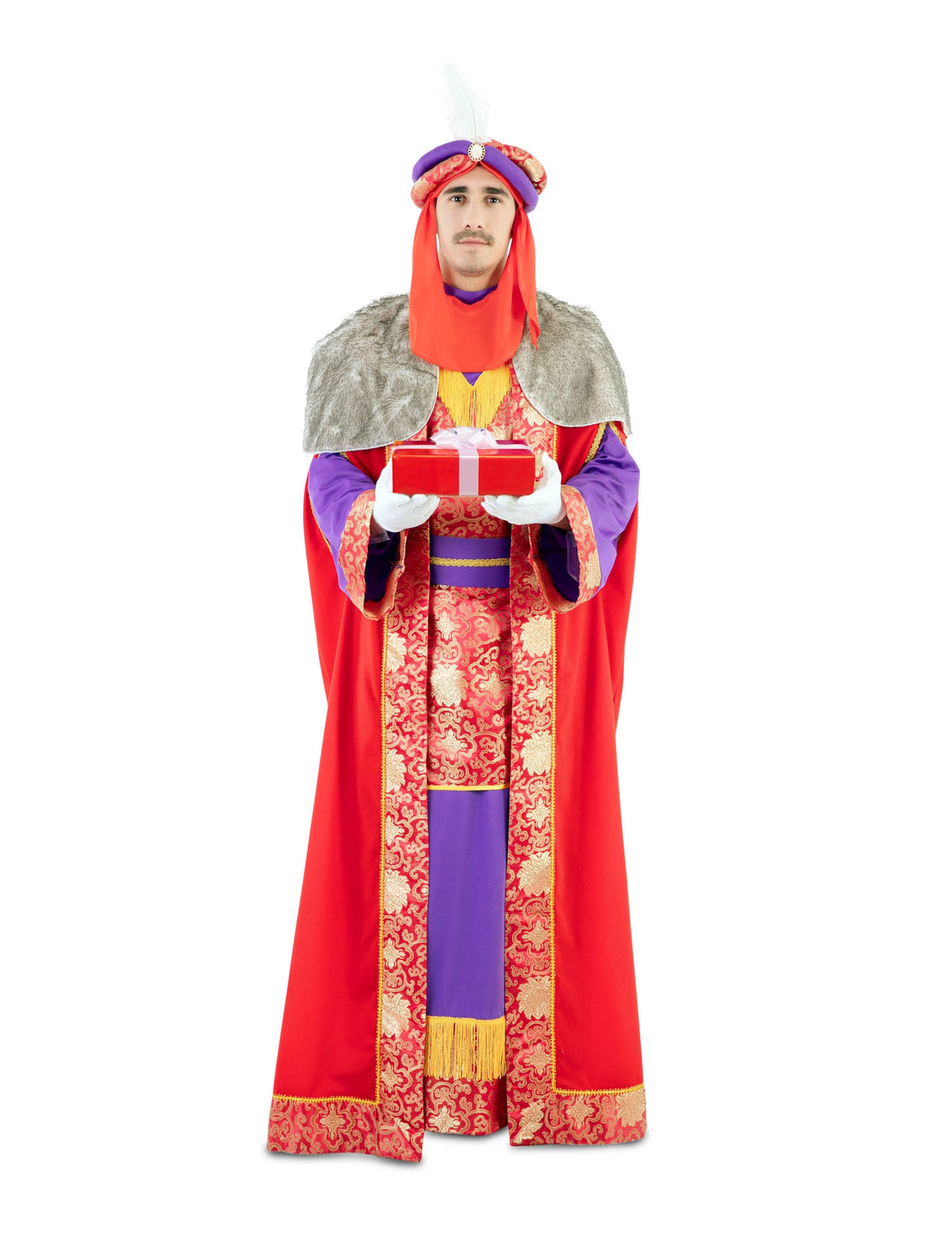 Vue de face avec cadeau du déguisement de Roi Mage Balthazar