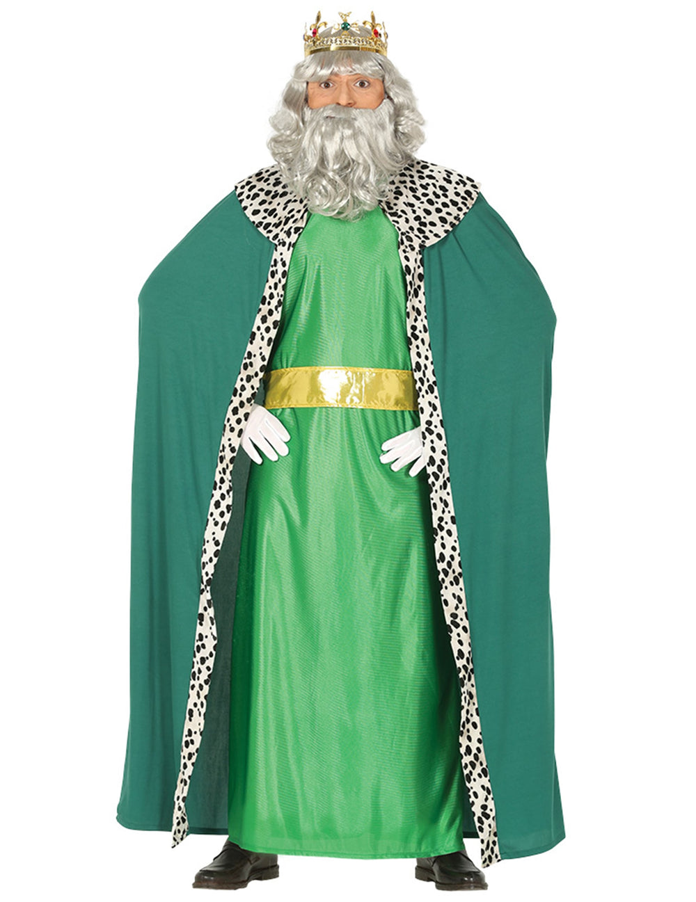 Déguisement de roi mage pour adulte vert avec cape et couronne dorée