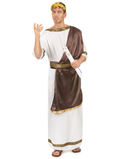 Déguisement romain pour homme marron et blanc avec couronne de laurier