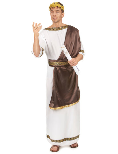 Rimska kostumacija za moške v beli in rjavi barvi z zlatim lovorovim vencem