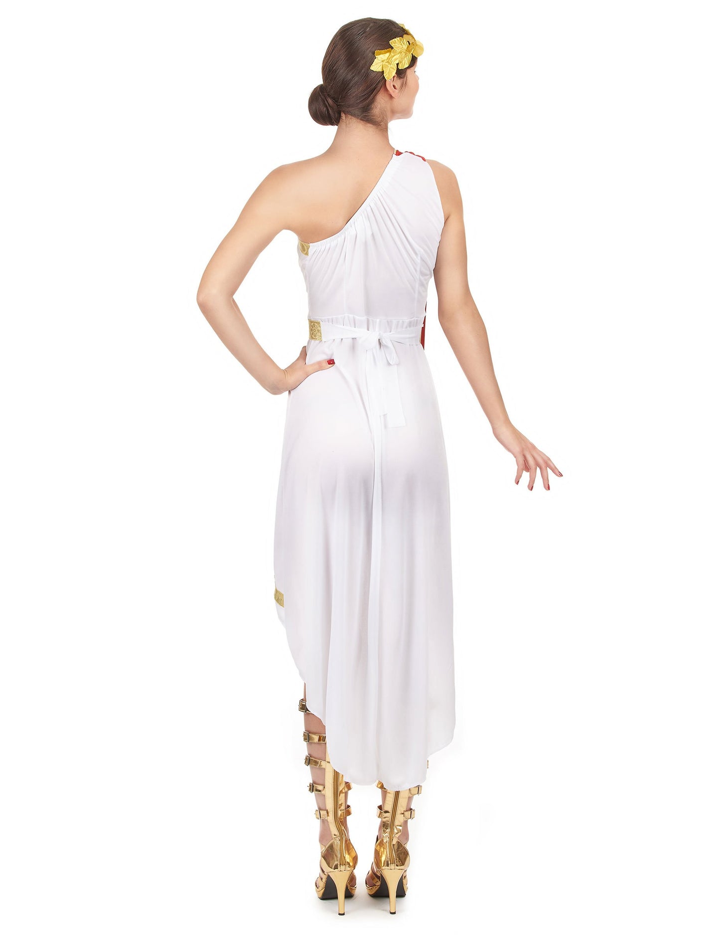 Pogled zadaj na eleganten rimski kostum za ženske