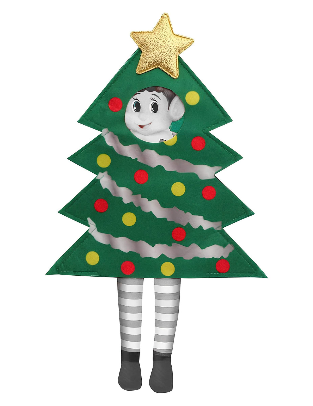 Déguisement sapin de Noël pour poupée lutin farceur vert avec étoile dorée