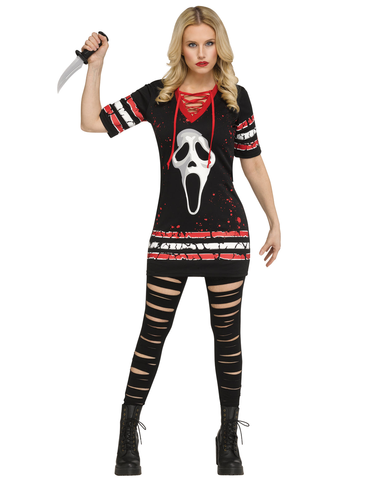 Déguisement Scream hockey pour femme noir et rouge avec masque Ghostface