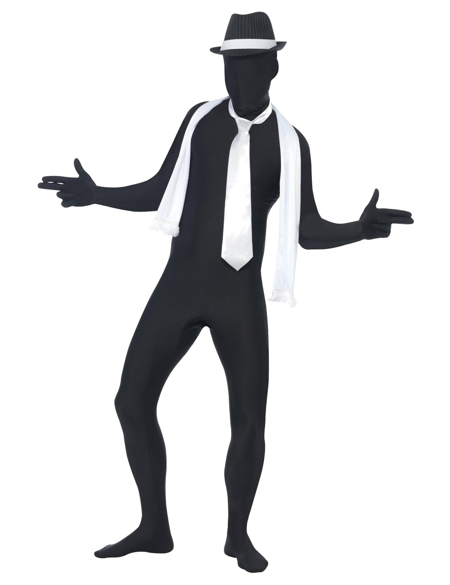 Klobuk, kravata in šal kostuma druga koža za odrasle črno