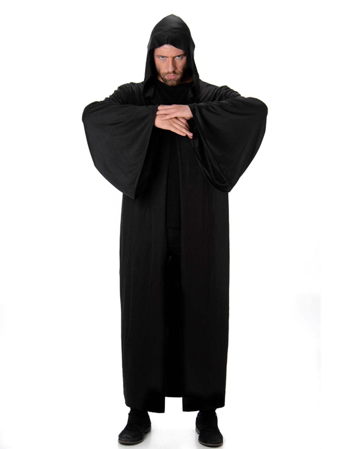 Dolga črna halloween pelerina s kapuco za moškega
