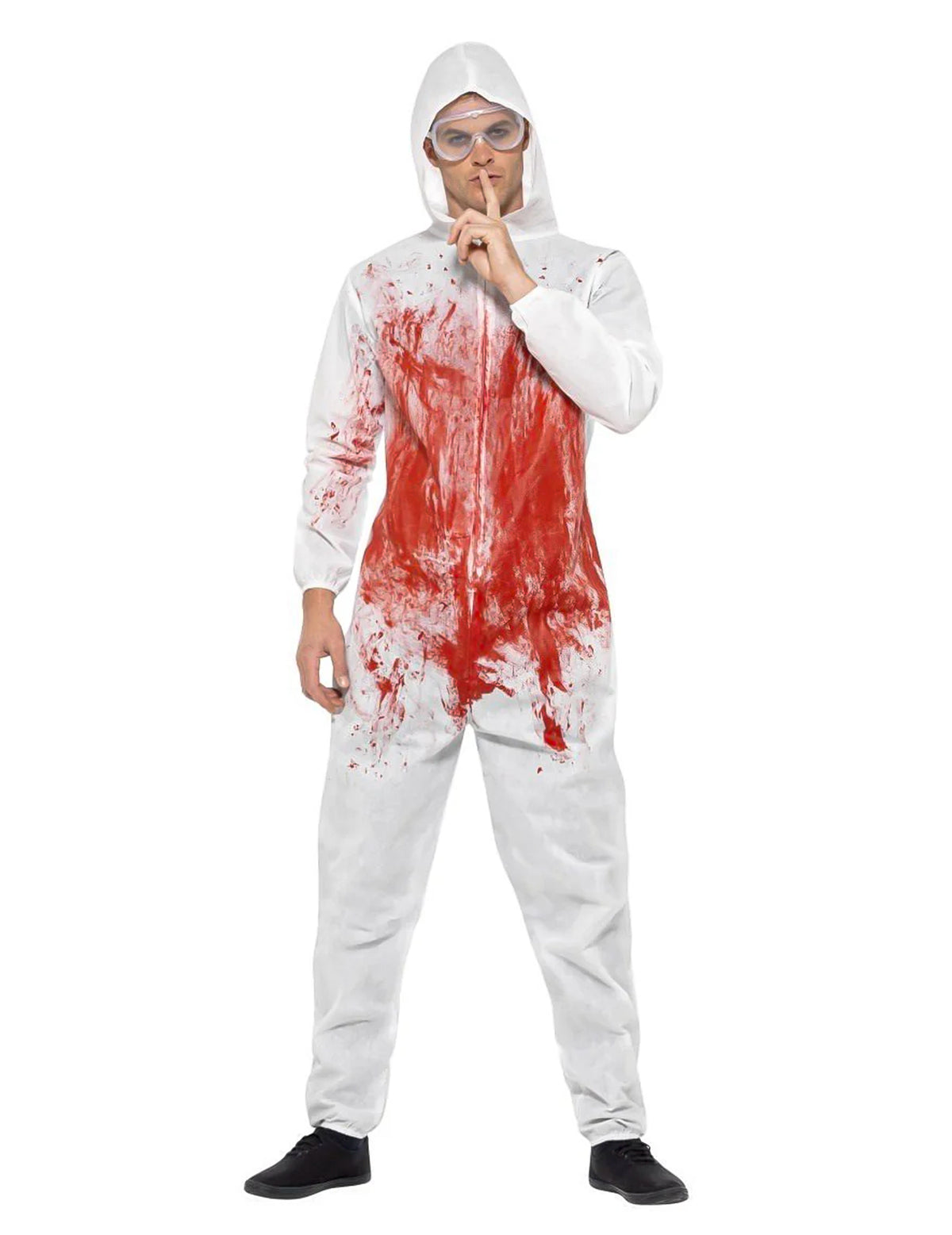 Déguisement de serial killer sanglant pour homme blanc avec taches de sang et lunettes
