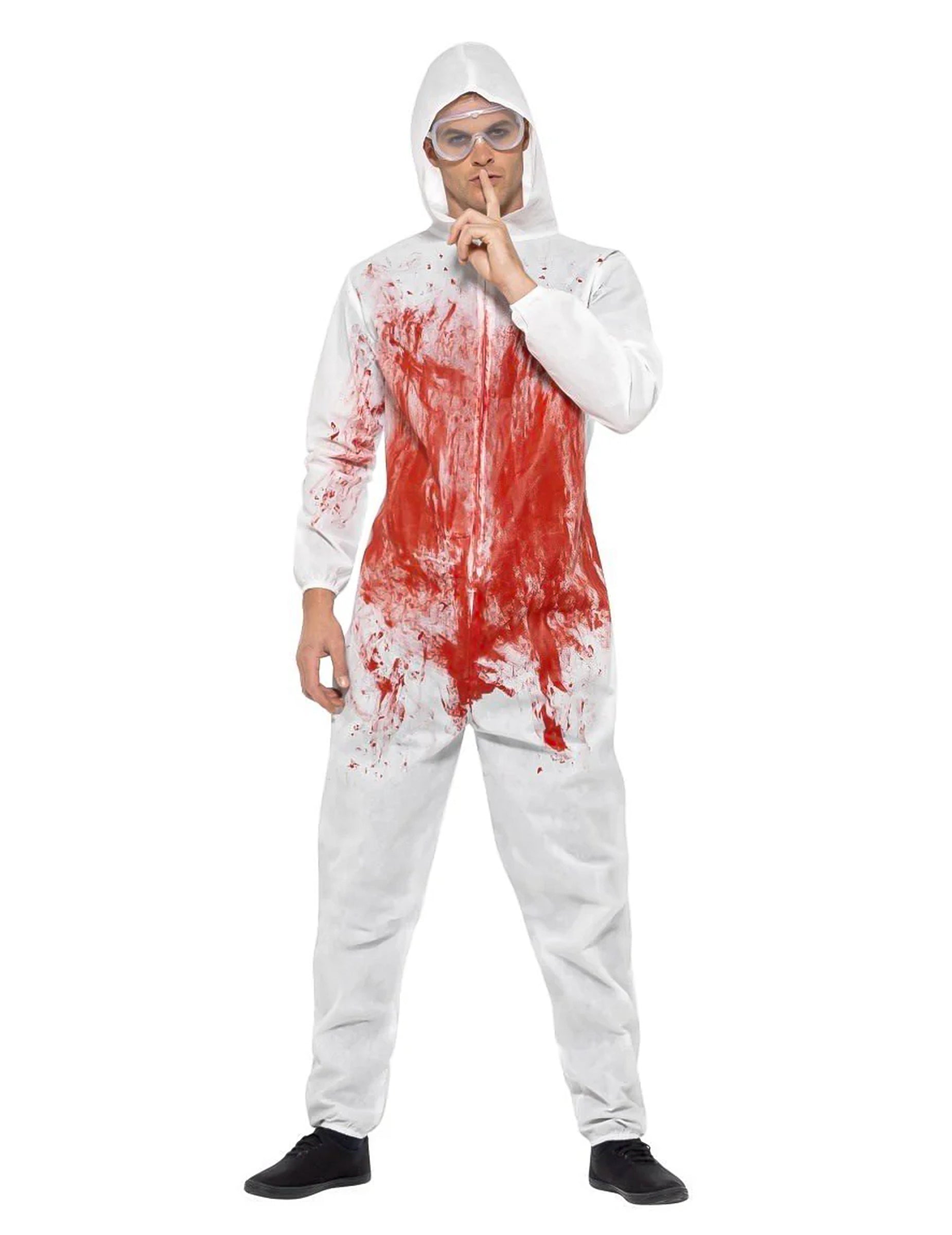 Déguisement de serial killer sanglant pour homme blanc avec taches de sang et lunettes