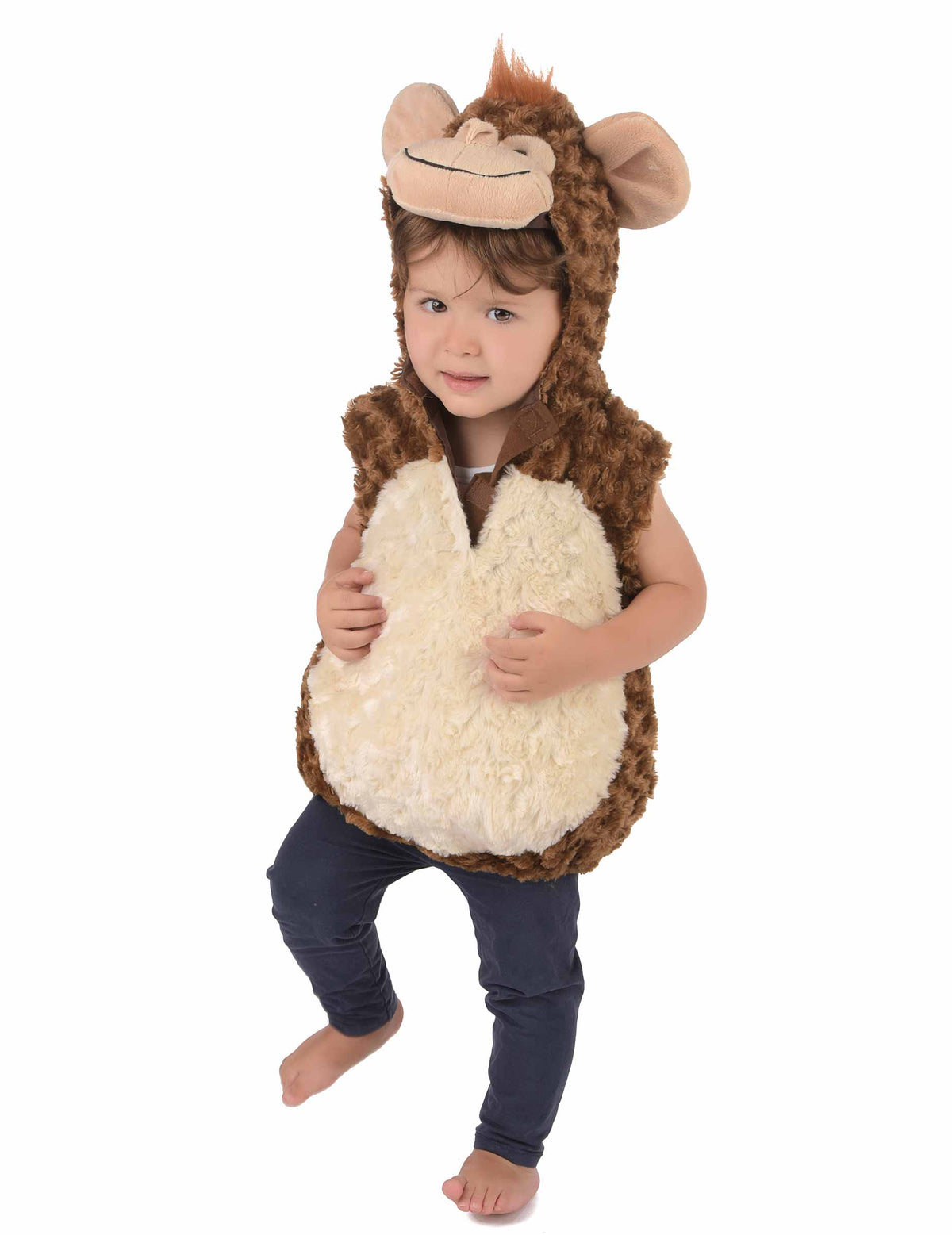 Déguisement singe peluche pour enfant marron et beige avec capuche