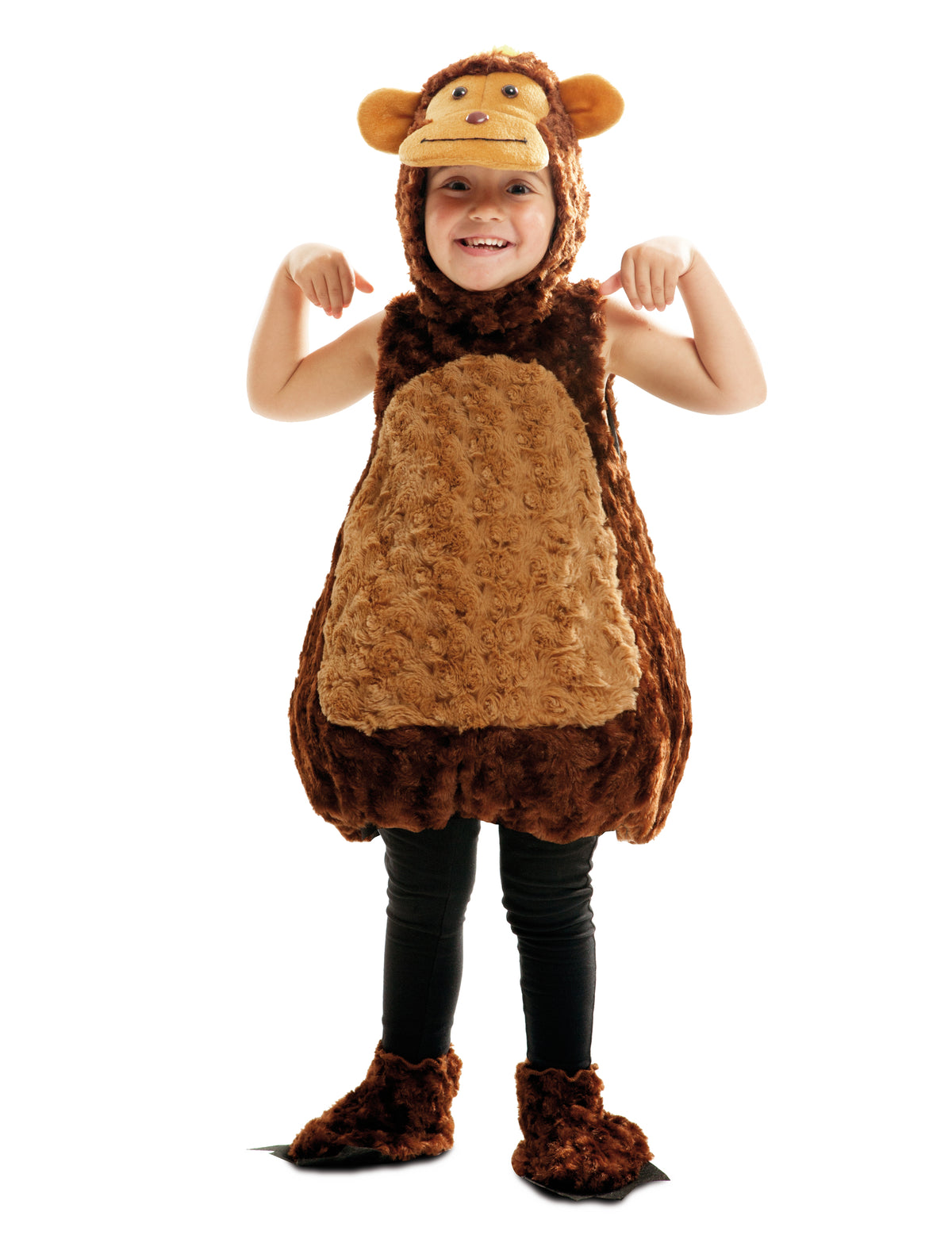 Déguisement singe peluche pour enfant marron et beige avec capuche