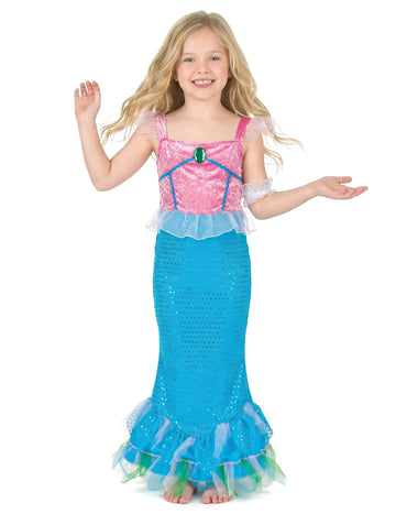 Déguisement de sirène pour fille rose et bleu à paillettes