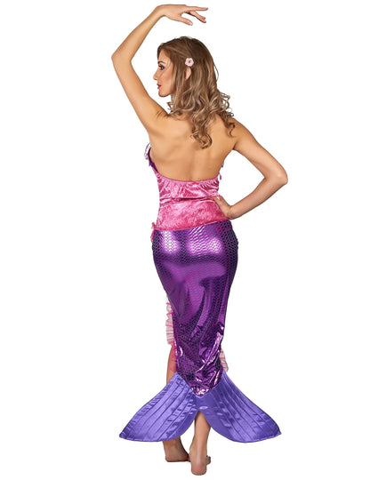 Déguisement de sirène pour femme rose et violet vue de dos