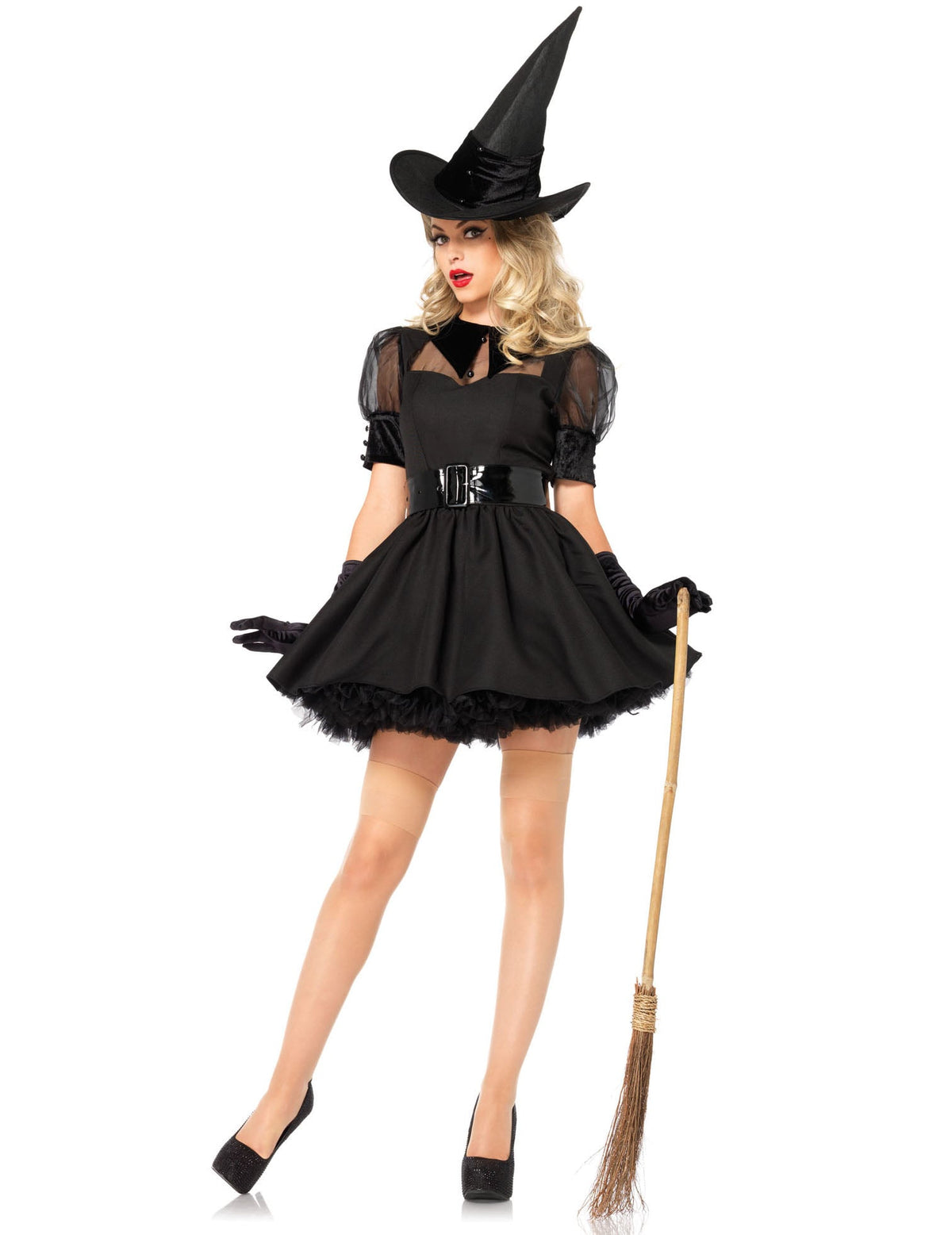 Déguisement sorcière chic pour femme noir avec chapeau pointu et robe à tutu