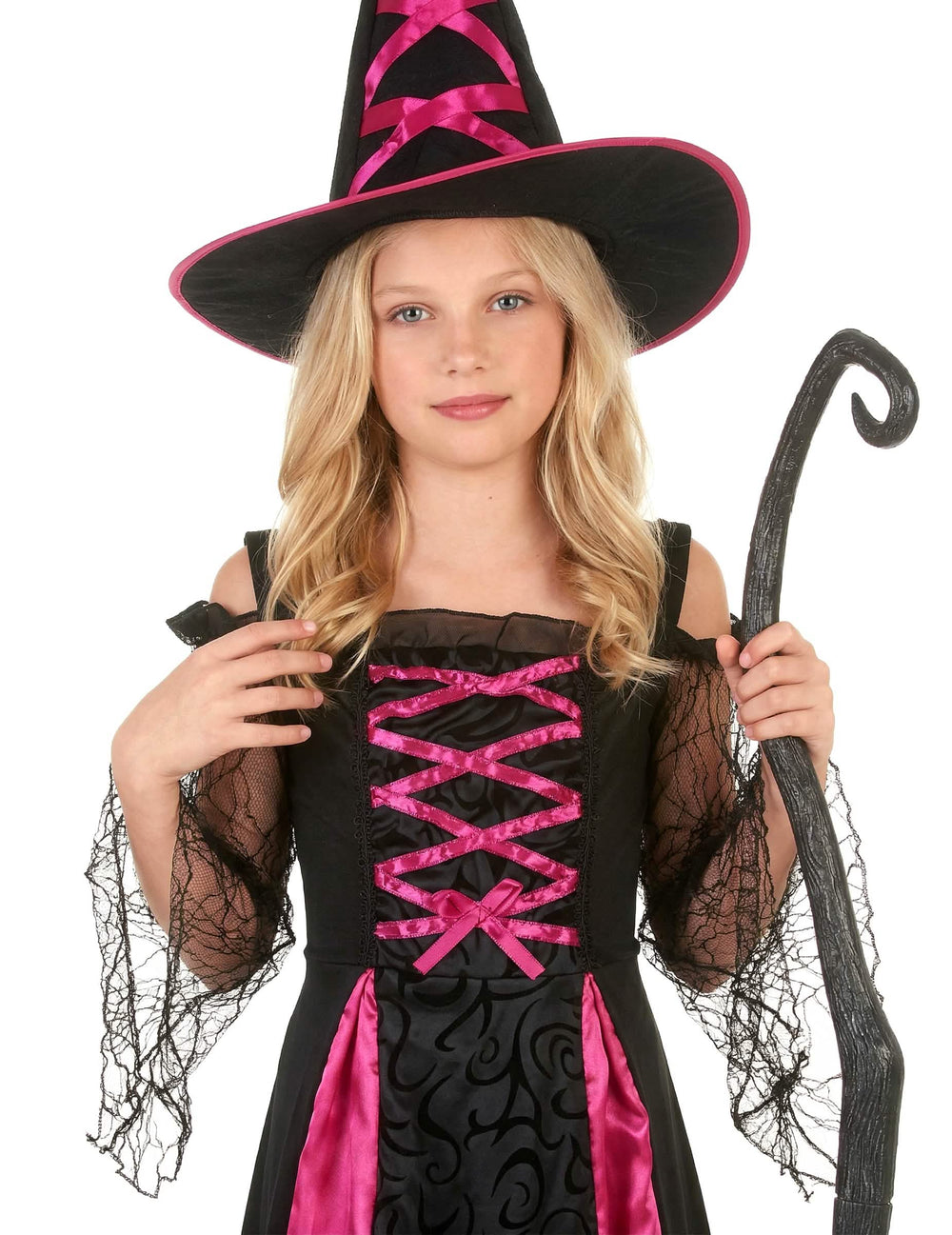 Velik načrt na prsni del in klobuk nazobčanega kostuma čarovnice halloween