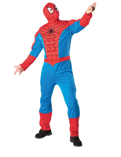 Kostum Spider-Man za odrasli rdeča in modra s torzom in kapuco