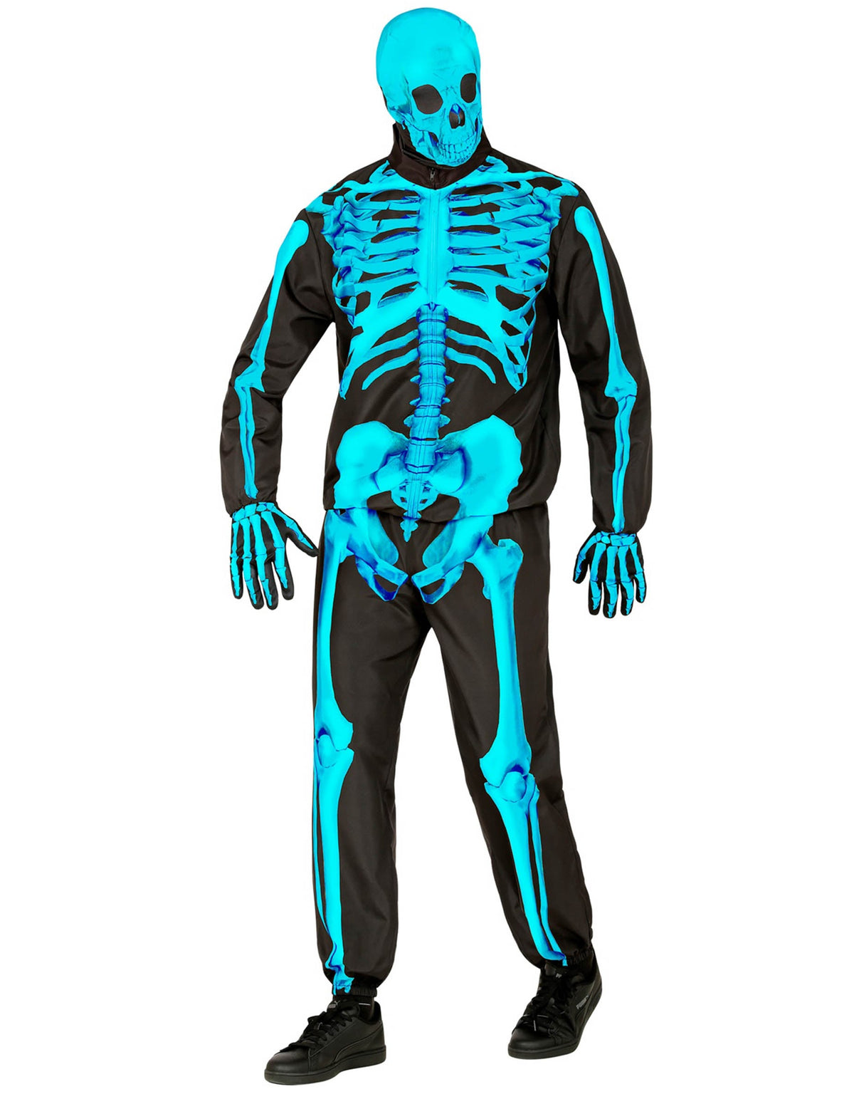 Déguisement de squelette pour adulte bleu fluo avec masque