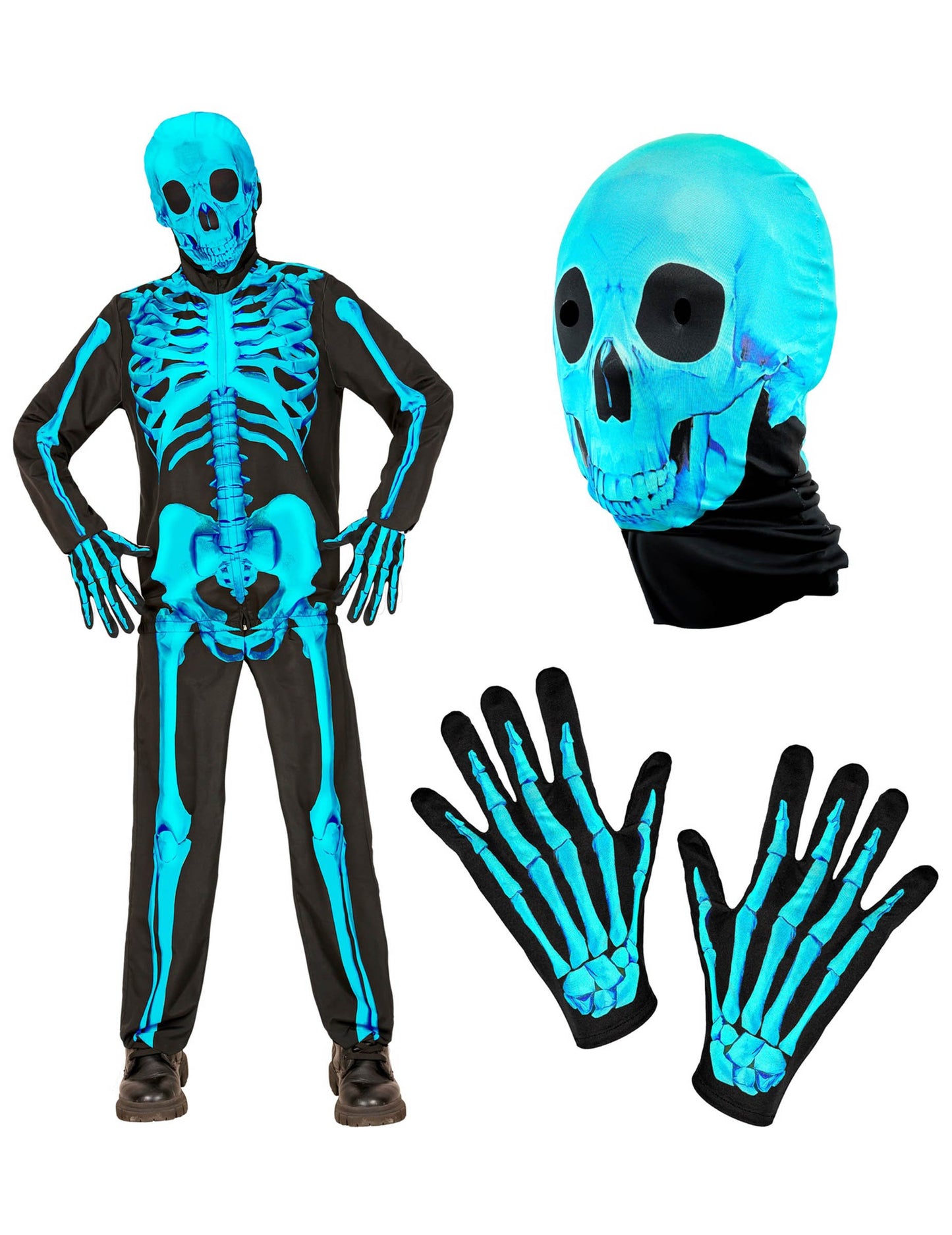 Otroški neonsko moder kostum okostnjaka