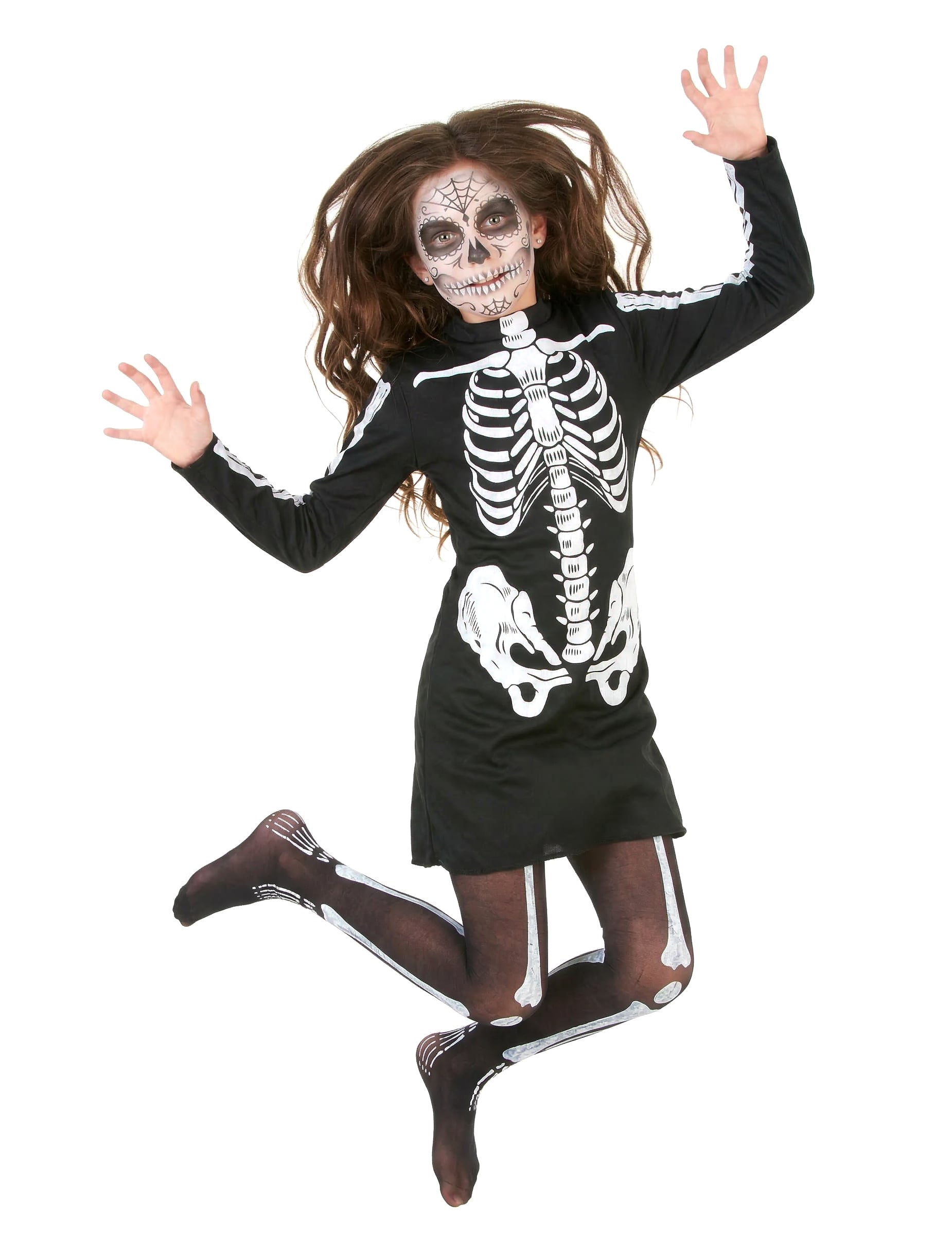 Vue d'ensemble en mouvement du déguisement de squelette Halloween