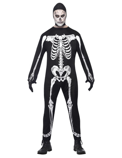 Déguisement de squelette pour homme noir et blanc avec cagoule Halloween