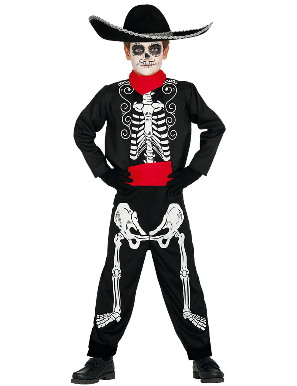 Vue de dos du déguisement squelette Dia de los muertos pour garçon