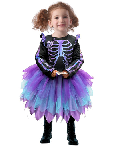 Skeleton preobleče tutu briljantno vijolično dekle
