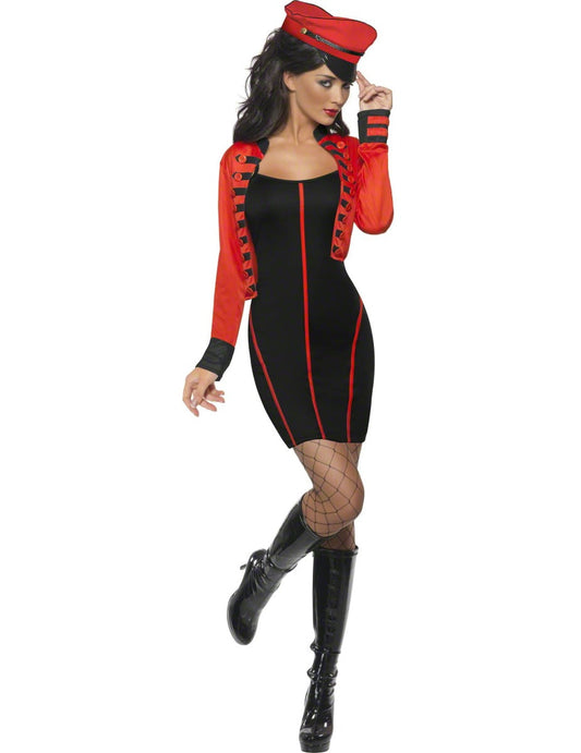 Déguisement star militaire pour femme rouge et noir avec chapeau