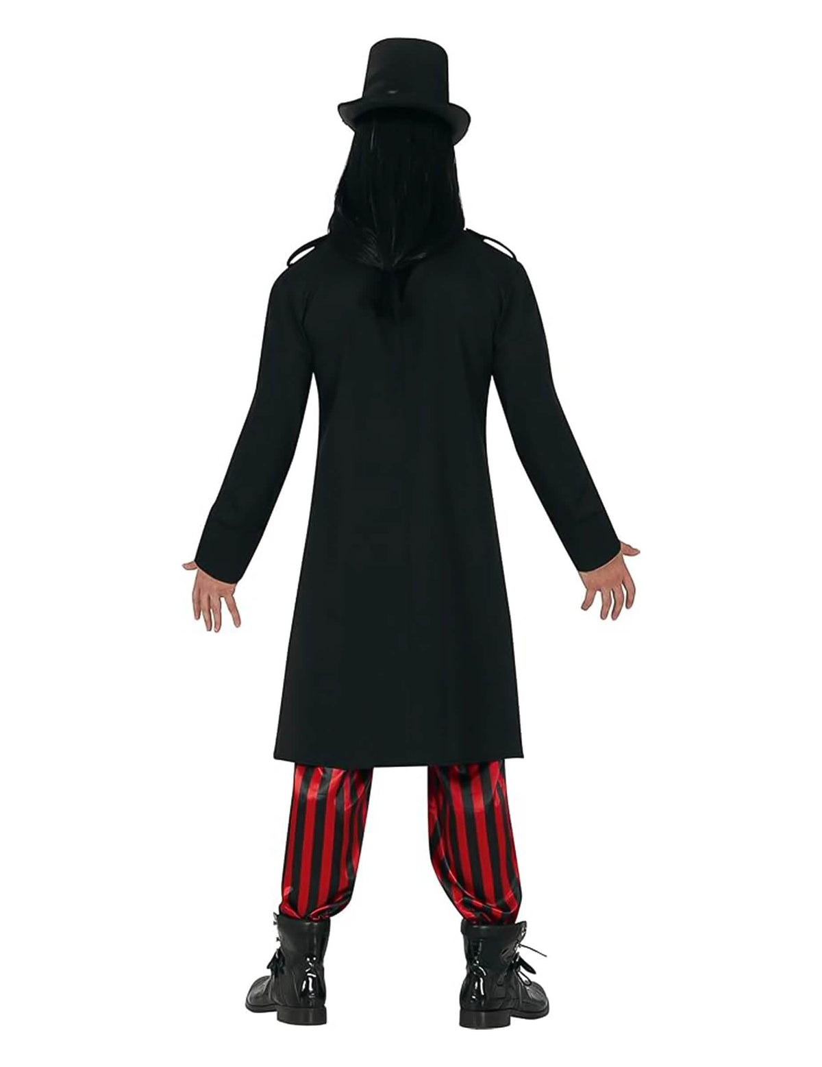Déguisement Steampunk pour adulte noir et rouge avec haut-de-forme et lunettes