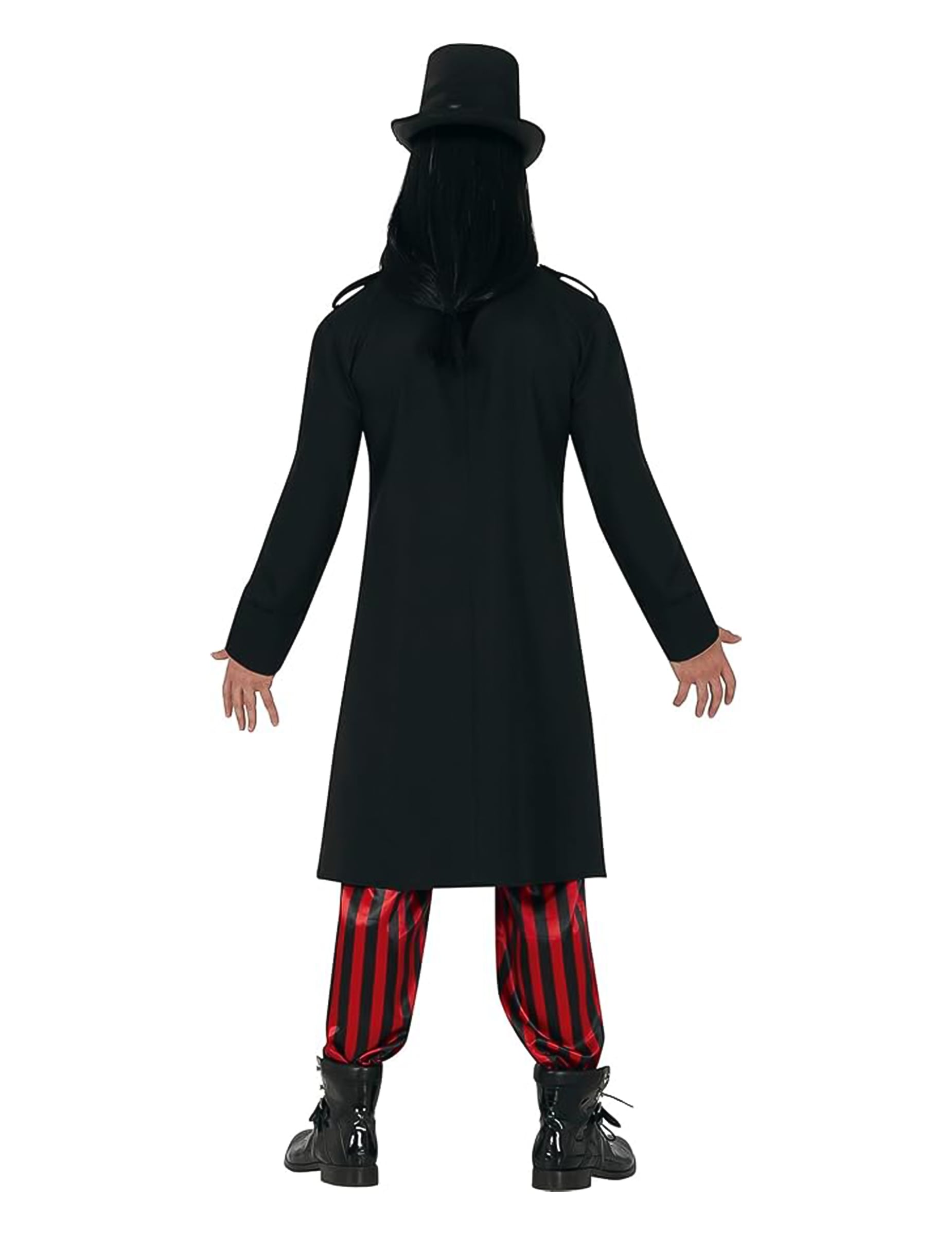 Déguisement Steampunk pour adulte noir et rouge avec haut-de-forme et lunettes