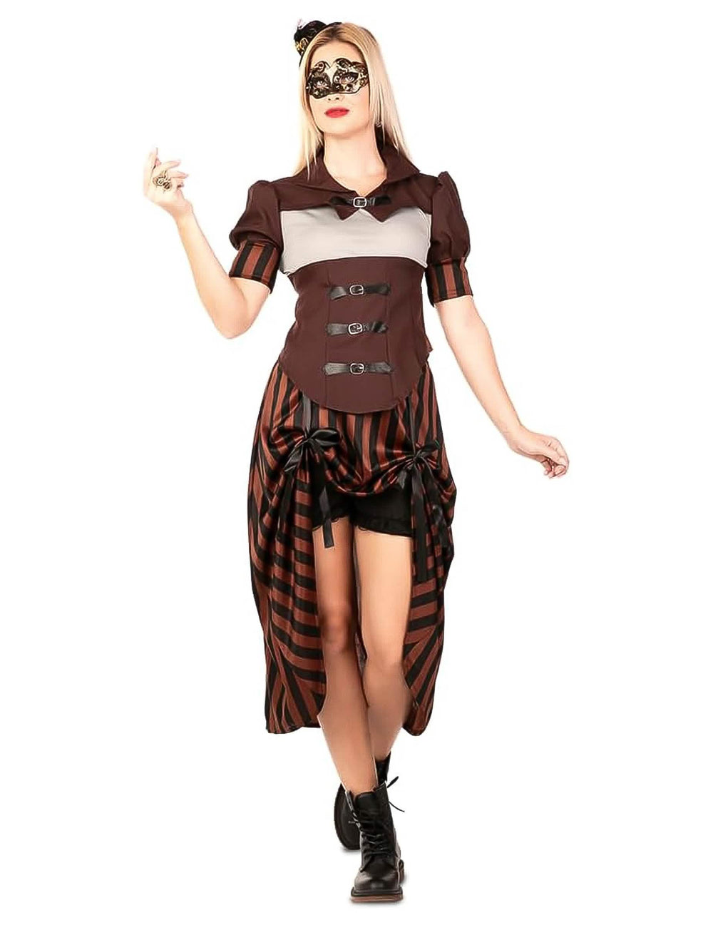 Pogled od spredaj z dodatki steampunk kostuma za žensko
