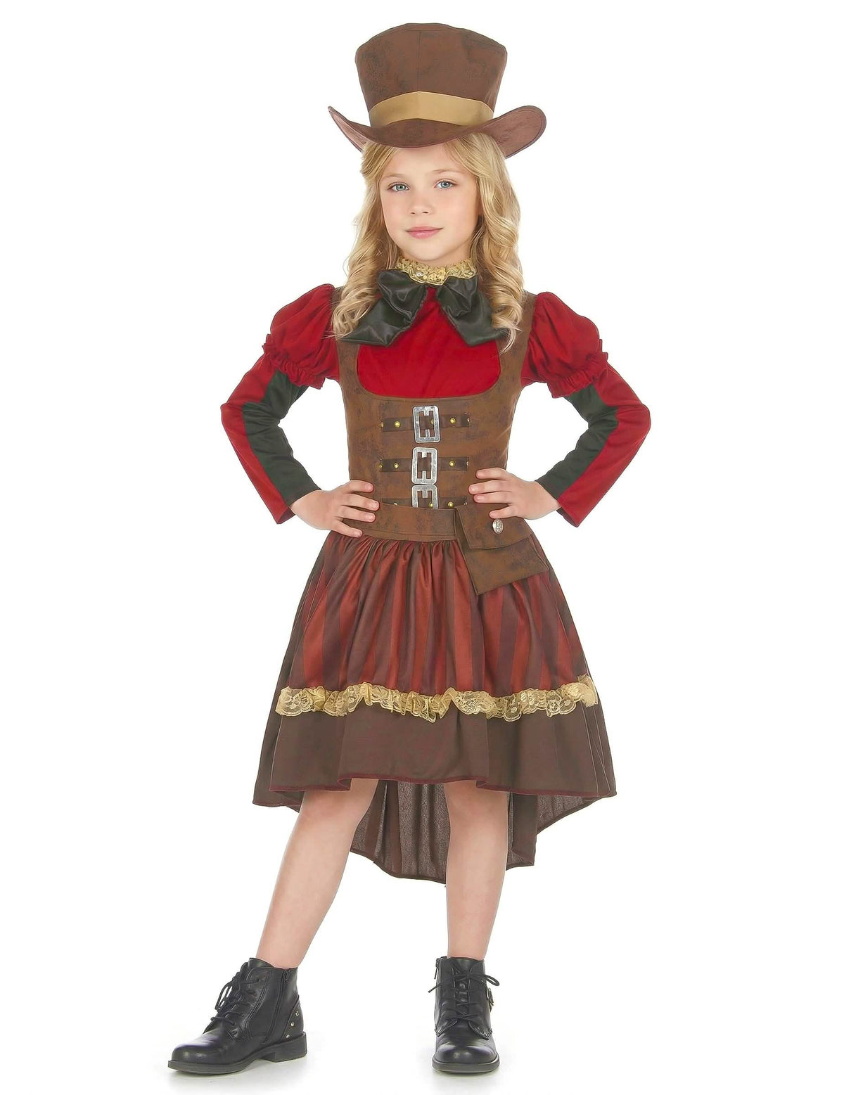 Pogled od spredaj, nošeni steampunk luksuzni kostum za dekle
