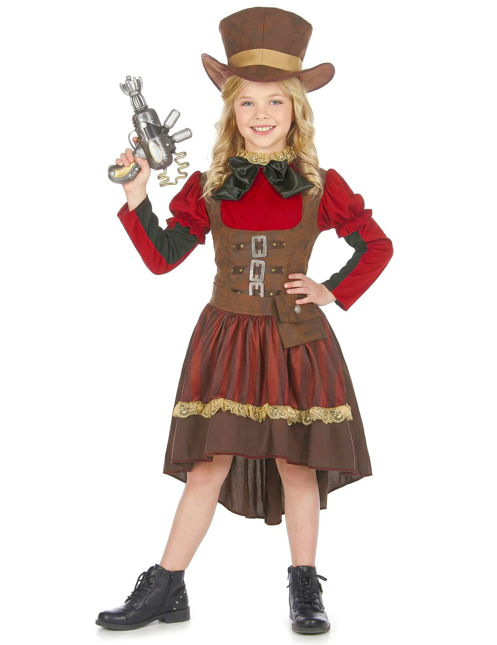 steampunk luksuzni kostum za dekle rjava in rdeča s cilindrom