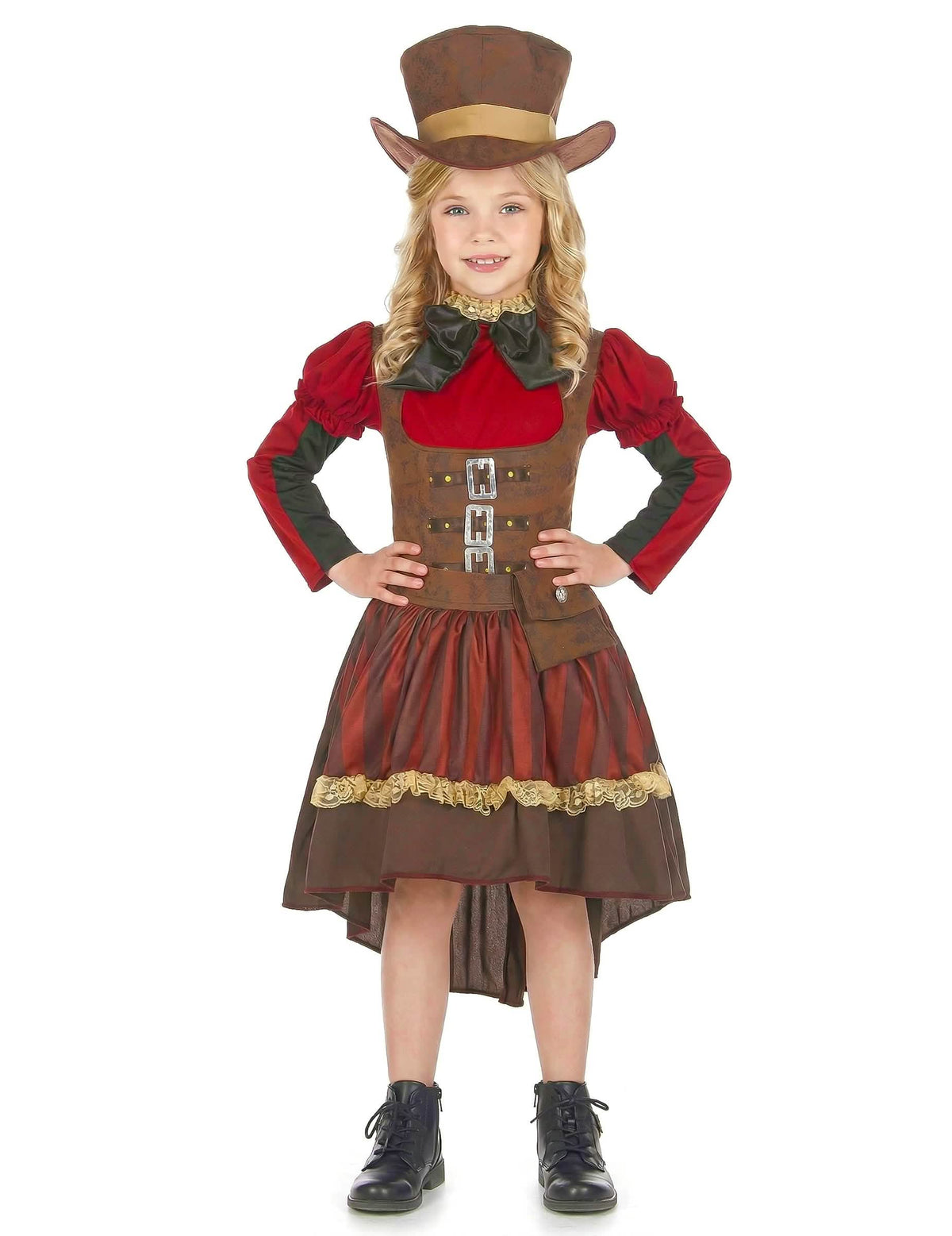 Pogled od spredaj na steampunk luksuzni kostum za dekle