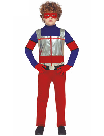 Otrok kostuma rdečega in modrega super heroja